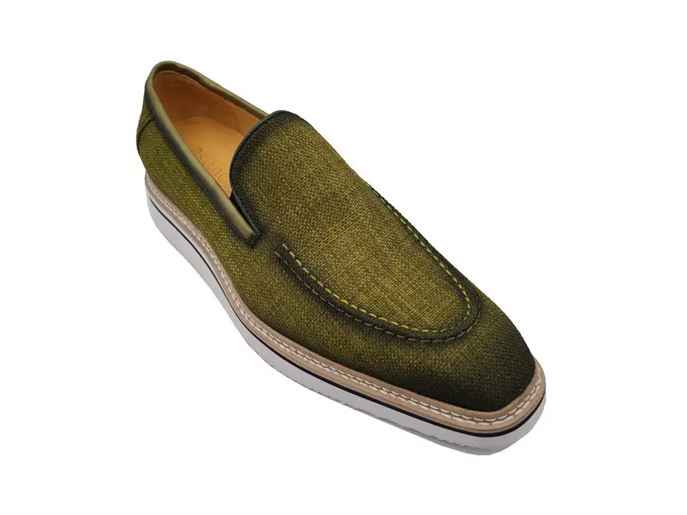 Carrucci Shoes Men's Burnished Linen Loafer Men’s Linen KS550 10F