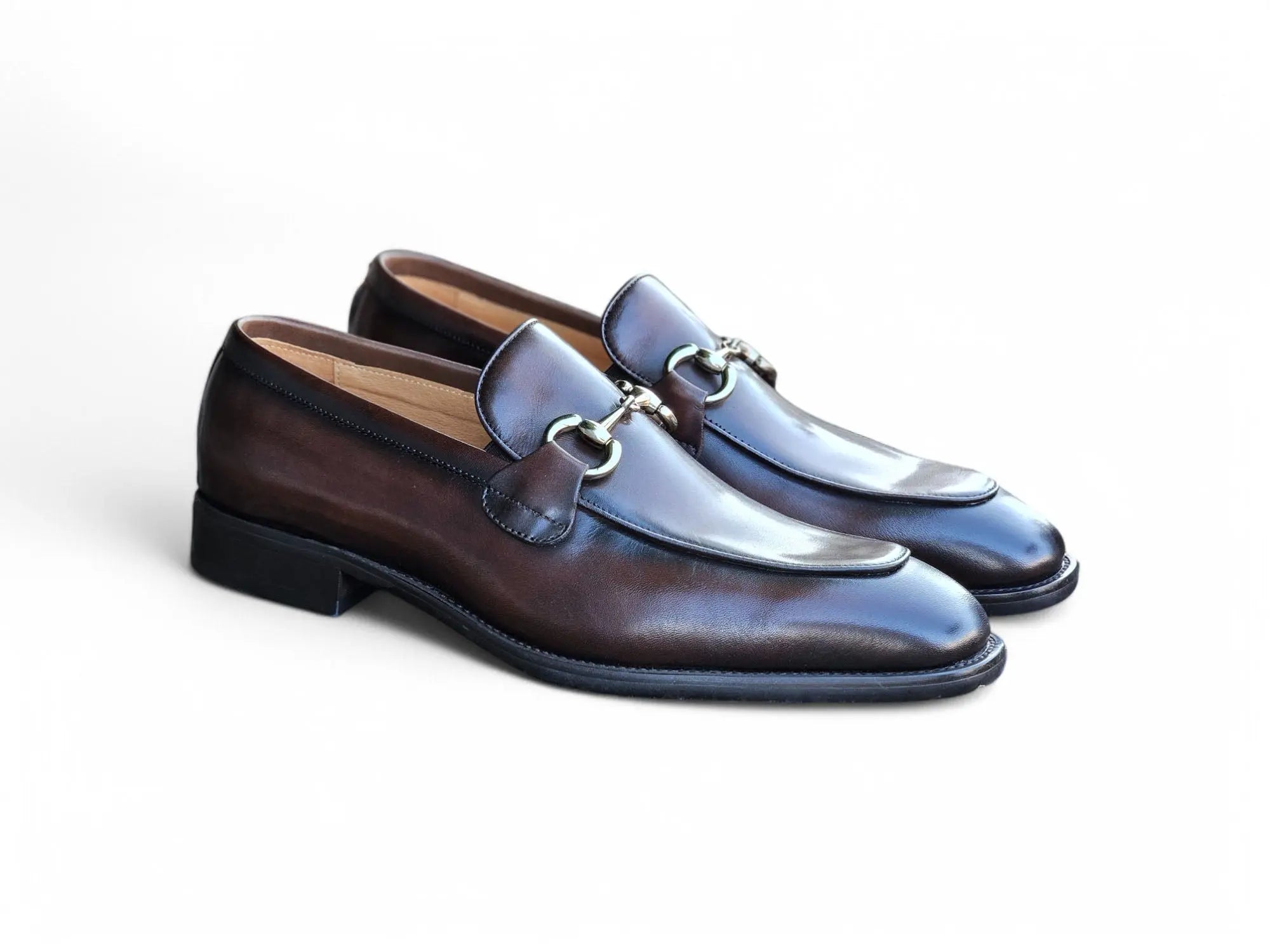 Carrucci Shoes Burnished Calfskin Horsebit Loafer front view