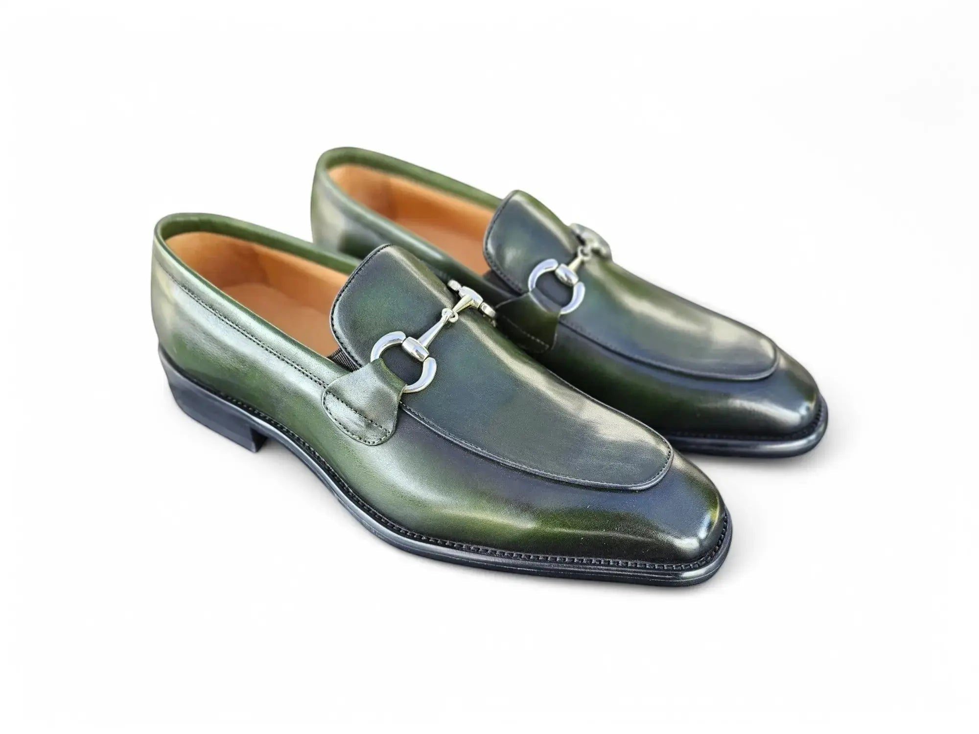 Burnished Calfskin Horsebit Loafer Carrucci Shoes Men's