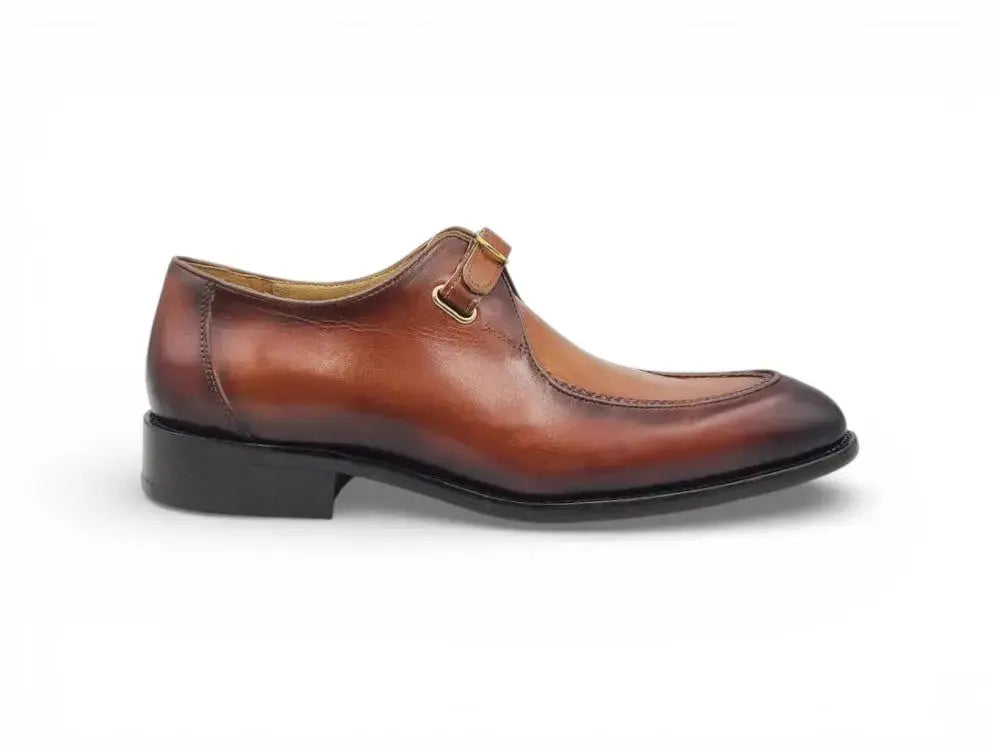 Carrucci Shoes Ks Footwear Burnished Moc Toe Single Monk Loafer Leather Ks479 12 top view