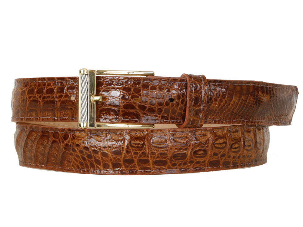 C&E Fashions Maurice Baby Crocodile Belt - Cognac