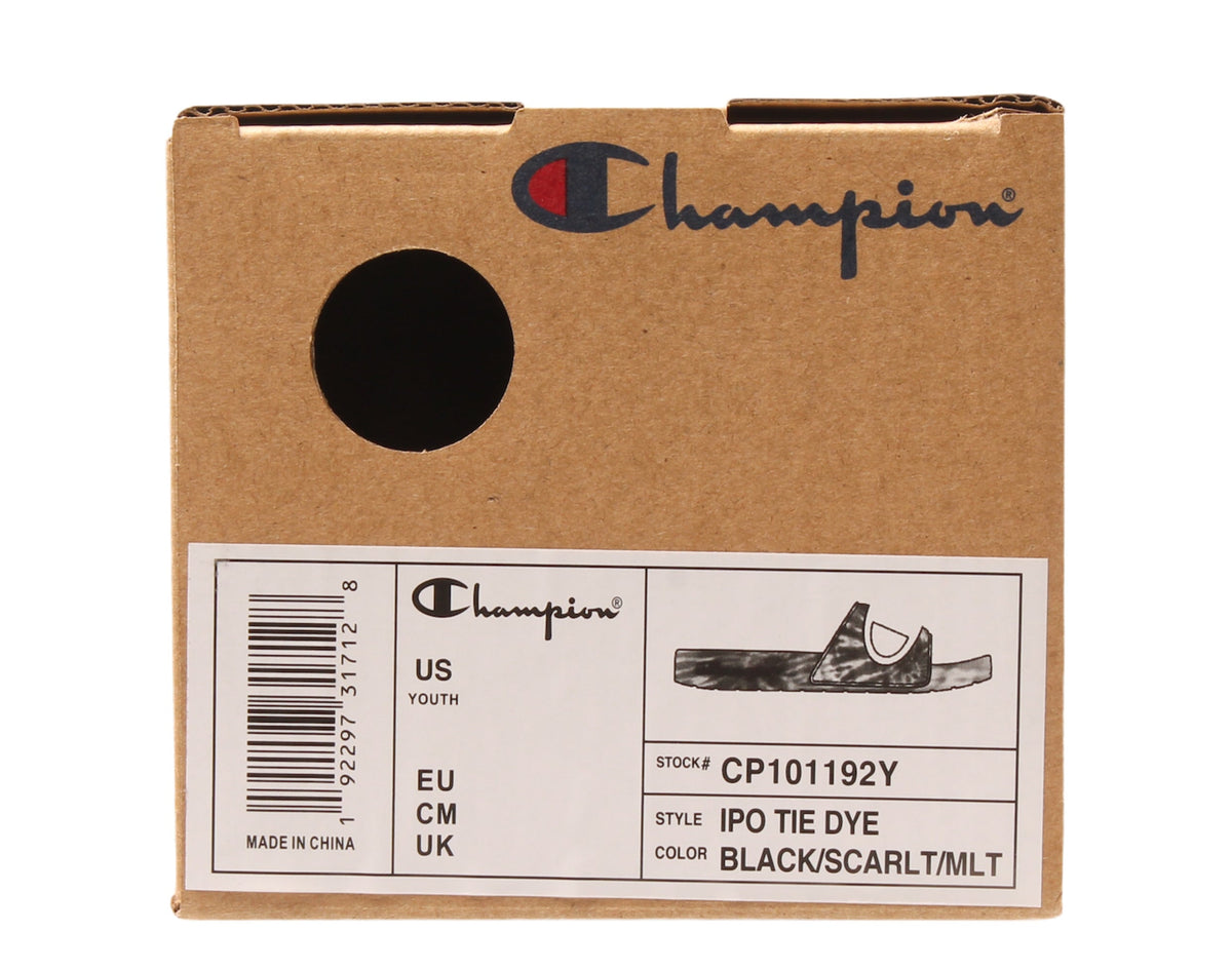 Champion Life IPO Tie Dye Scarlet Big Kids' (GS) Slides — Black/Red/Grey