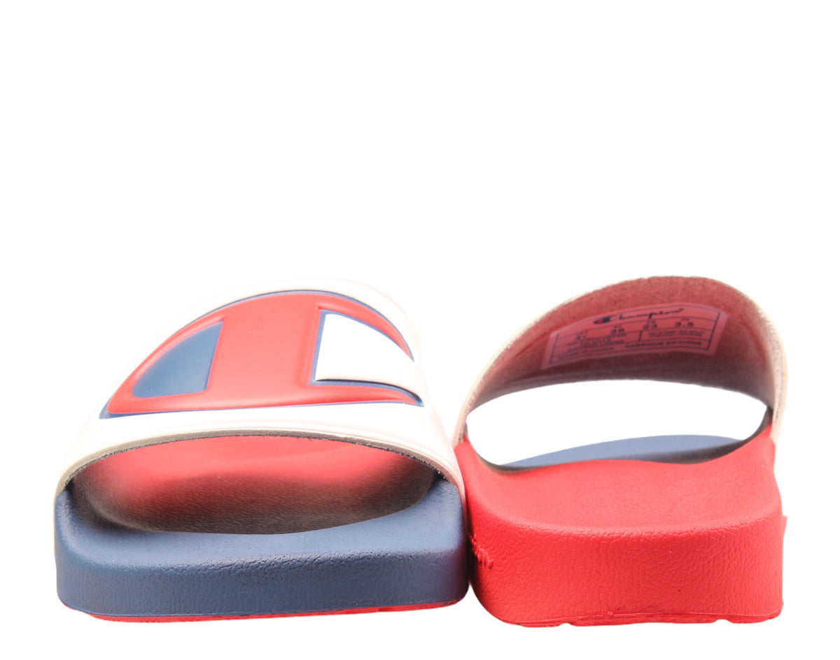 Champion Life IPO Split Big Kids' (GS) Slides — White/Multi/Red/Blue