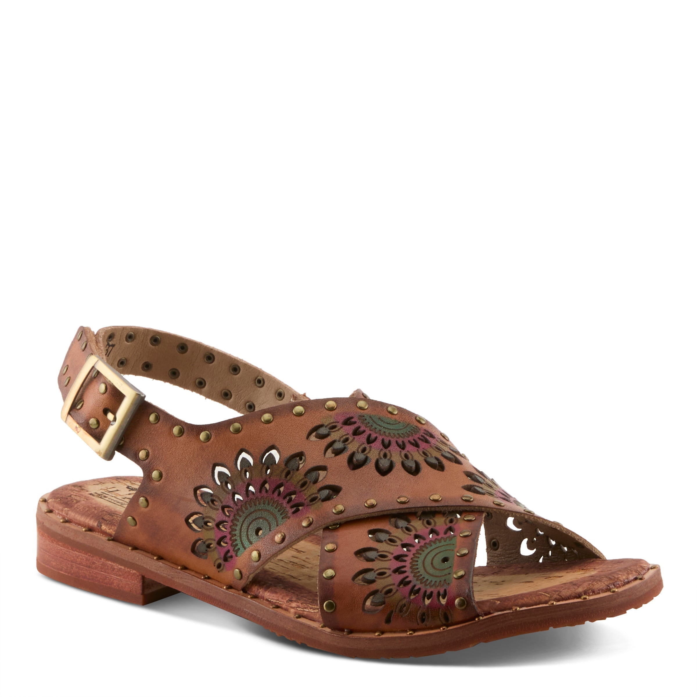 L'Artiste L'ARTISTE CROSSROADS SANDAL sandal in brown multi with handcrafted leather design