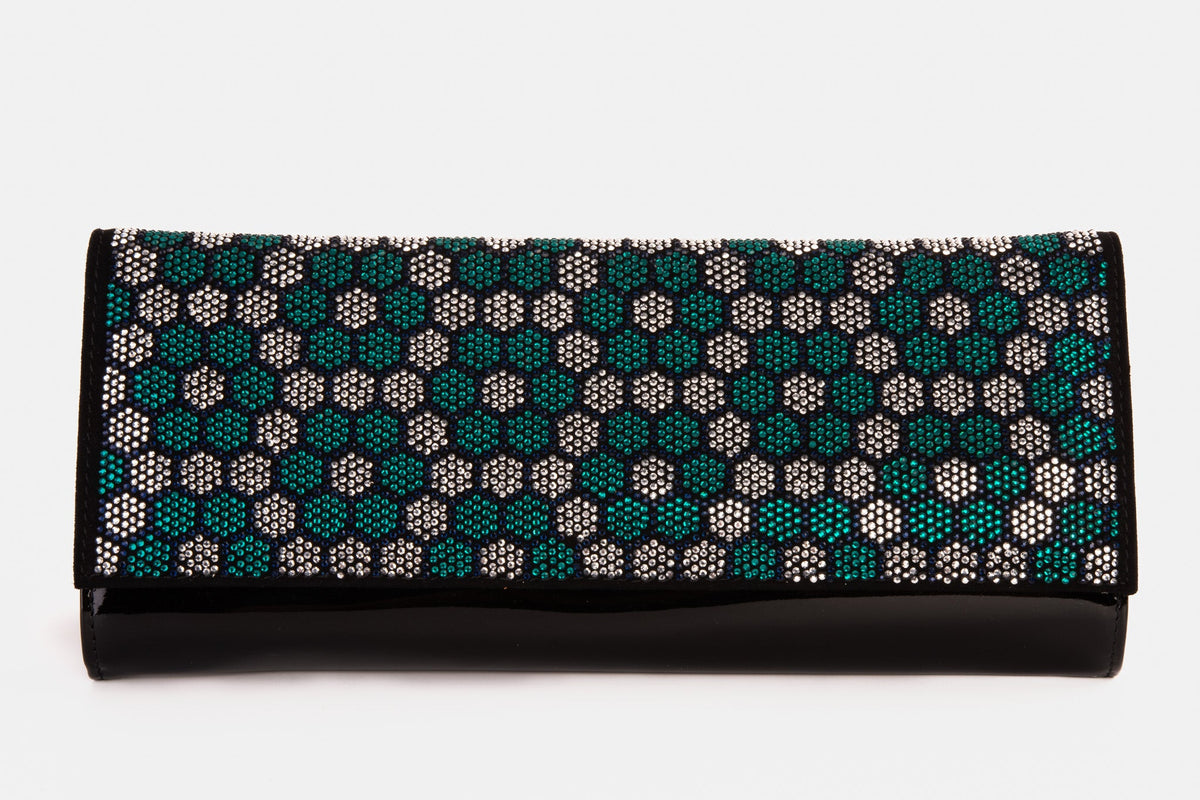 Vinci Leather The Doha Black Leather Glitter Clutch – product view 2