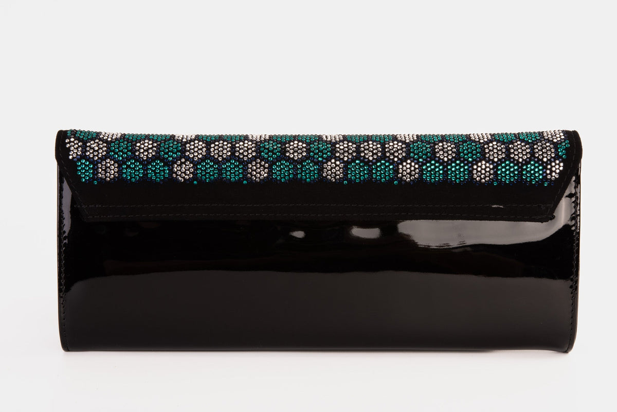 Vinci Leather The Doha Black Leather Glitter Clutch – product view 3
