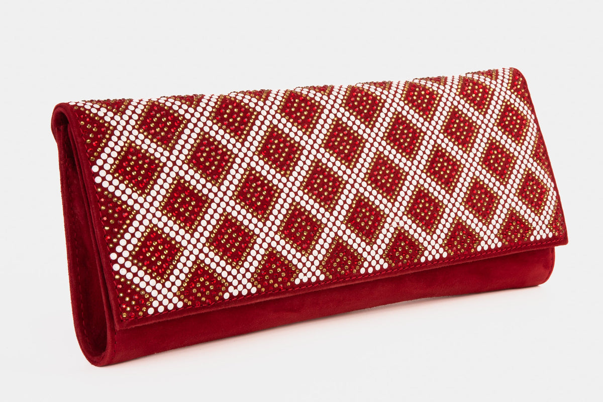 Vinci Leather The Nampula Red Glitter Suede Leather Clutch – product view 4