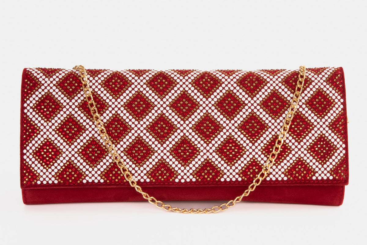 Vinci Leather The Nampula Red Glitter Suede Leather Clutch – product view 2