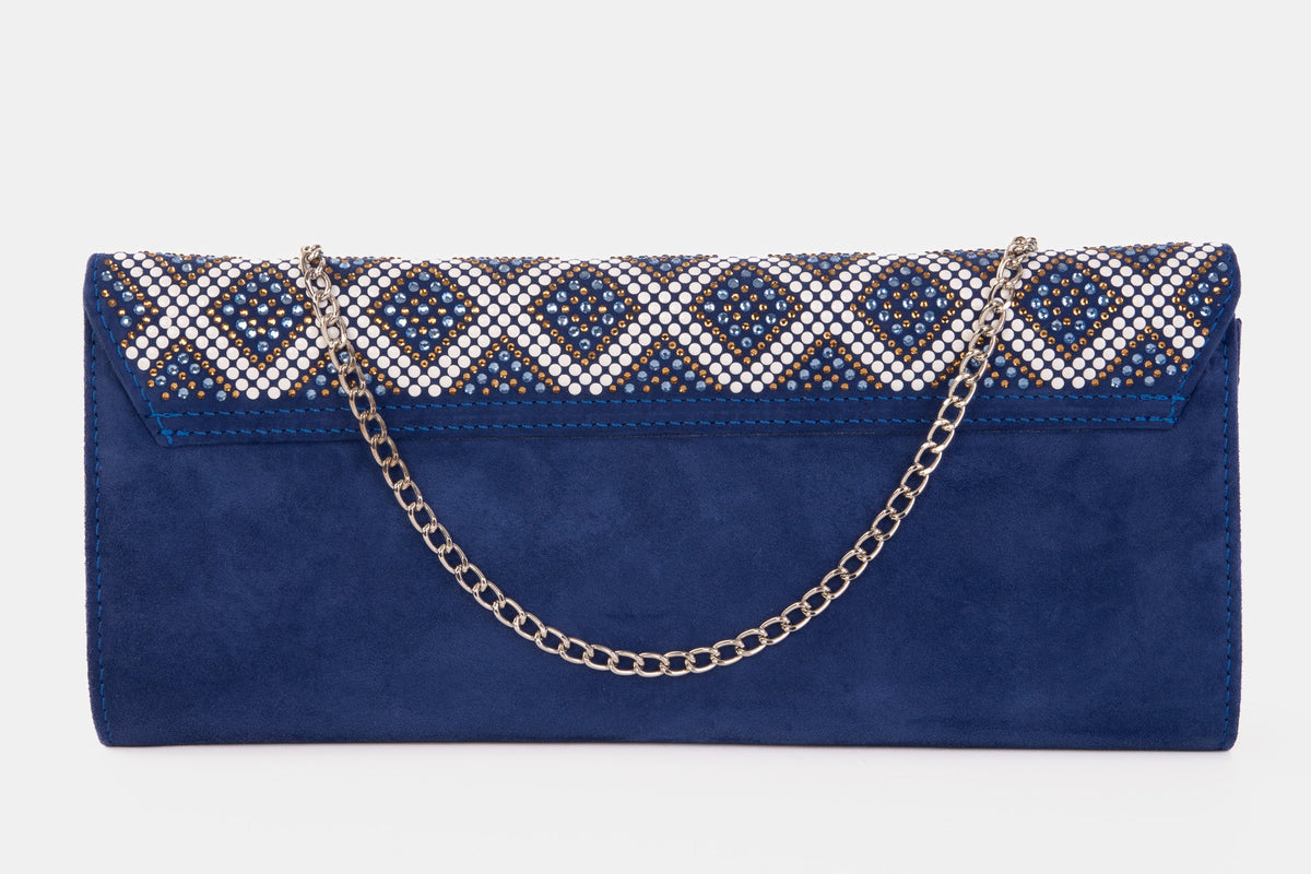 Vinci Leather The Nampula Sax Blue Glitter Suede Leather Clutch – product view 5