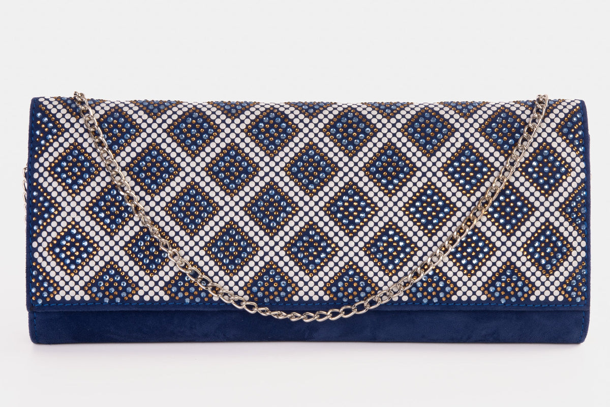 Vinci Leather The Nampula Sax Blue Glitter Suede Leather Clutch – product view 2