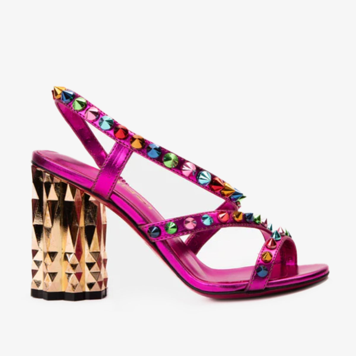 Vinci Leather The Caris Fuchsia Block Heel Spike Leather Women Sandal Final Sale! – product view 1