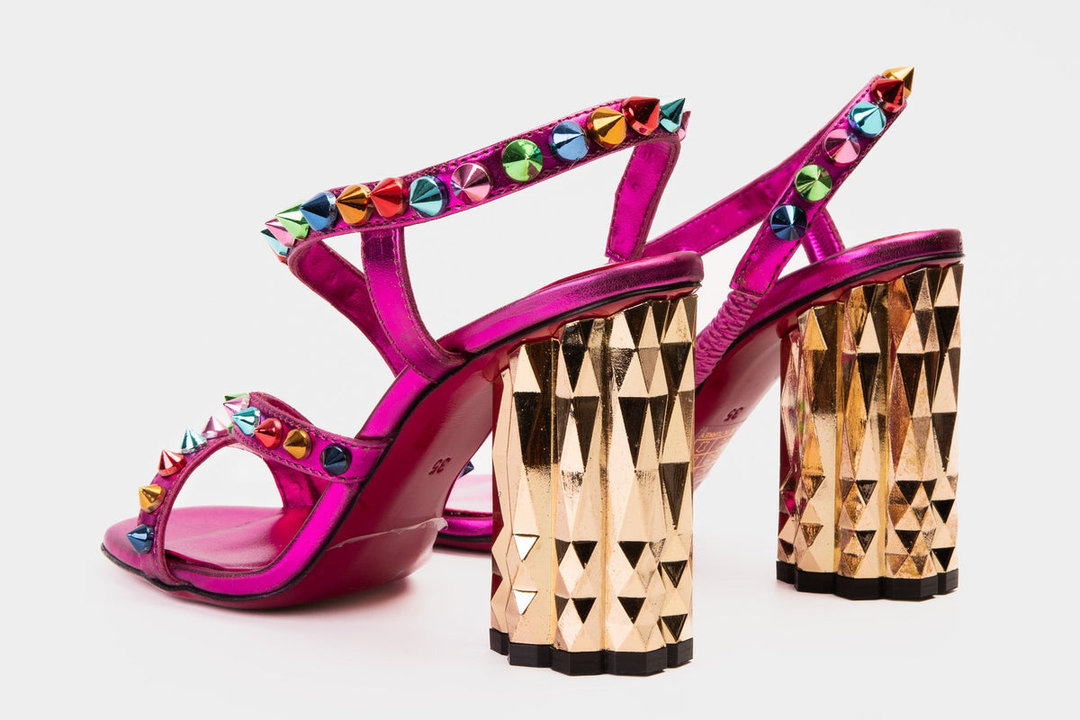 Vinci Leather The Caris Fuchsia Block Heel Spike Leather Women Sandal Final Sale! – product view 4