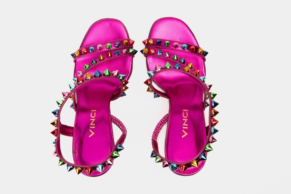Vinci Leather The Caris Fuchsia Block Heel Spike Leather Women Sandal Final Sale! – product view 9