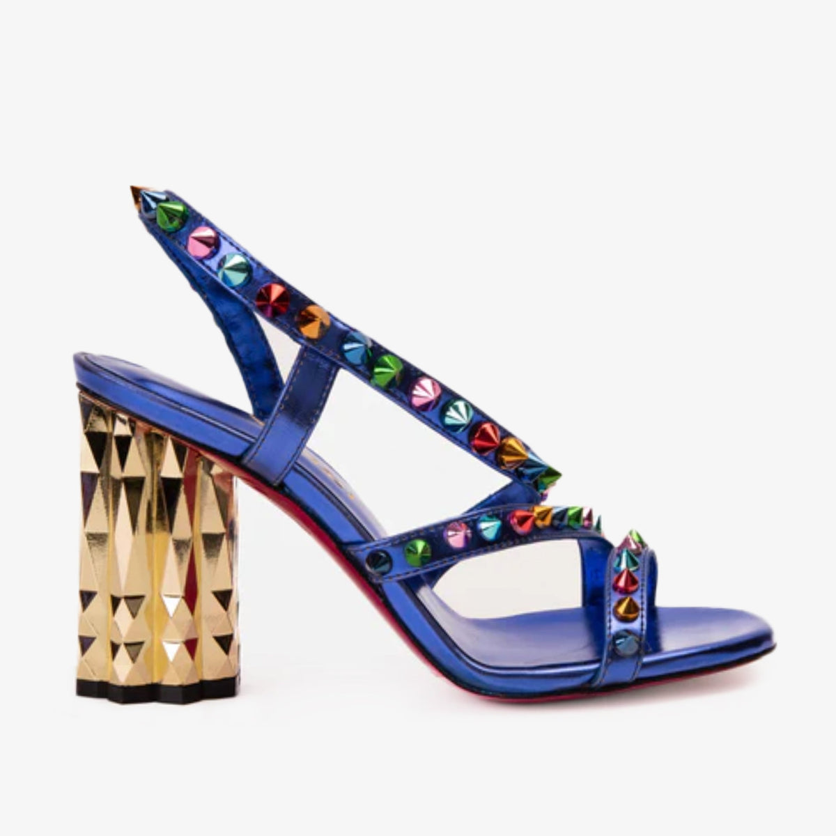 Vinci Leather The Caris Sax Blue Block Heel Spike Leather Women Sandal Final Sale! – product view 1