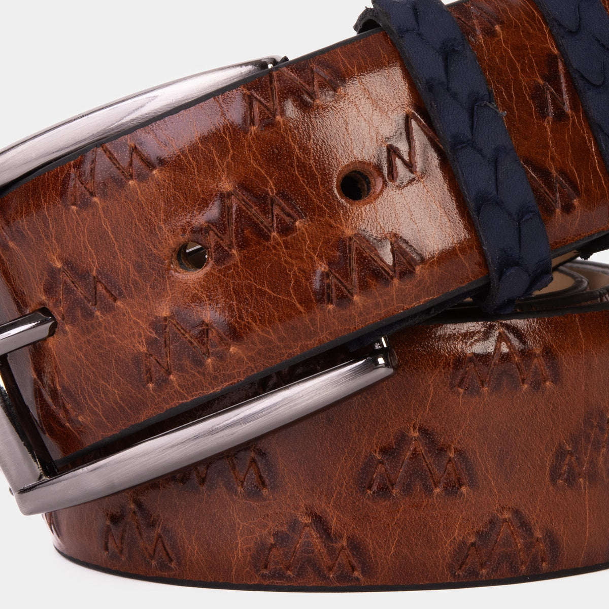 Vinci Leather The Caesars Tan & Navy Leather Belt – product view 4