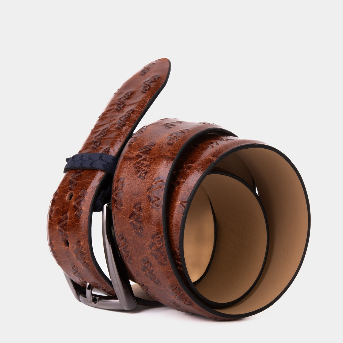 Vinci Leather The Caesars Tan & Navy Leather Belt – product view 3