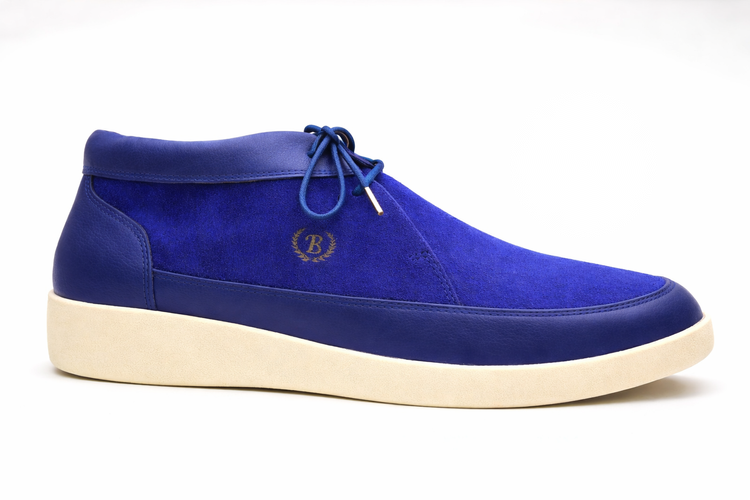 Johnny Famous Bally Style Central Park Men’s Navy Blue Nappa Leather and Suede High Tops
