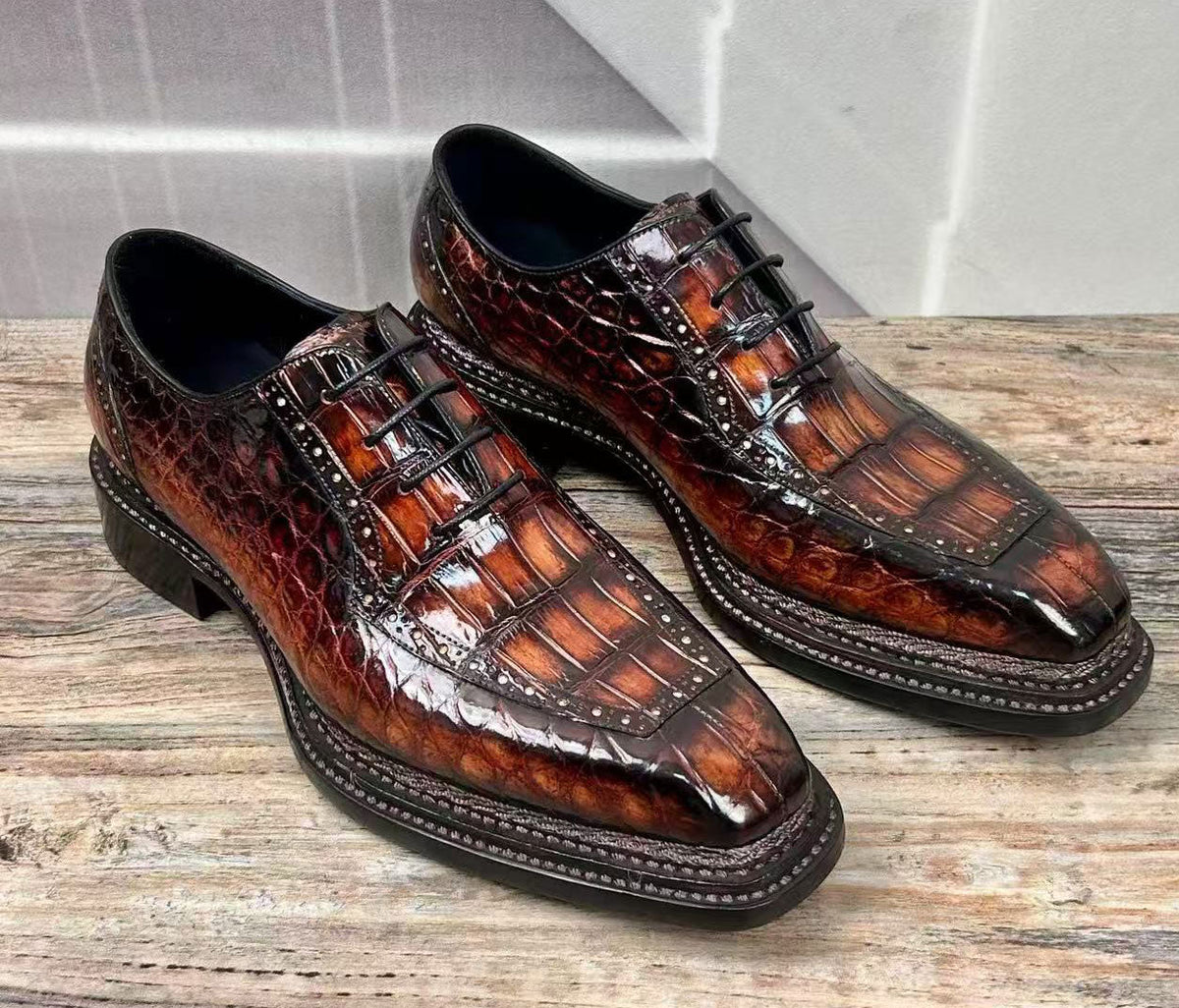 Maurice Chancellor Alligator Oxford - Cognac – product view 1