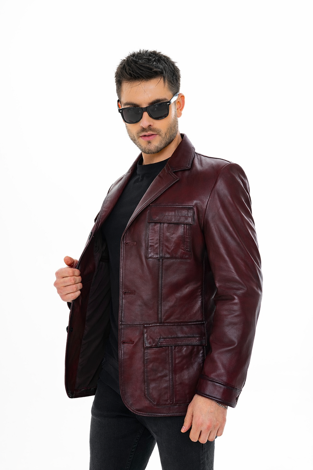 The Ravenna Burgundy Leather Men Jacket