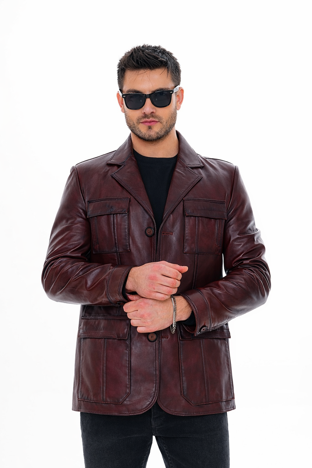 The Ravenna Burgundy Leather Men Jacket