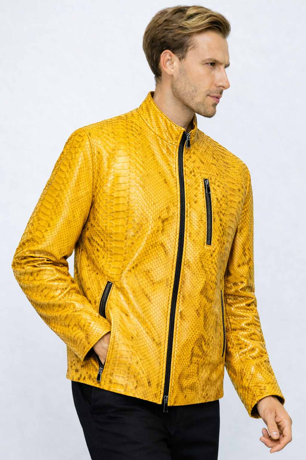 The Boss Pythn Yellow Leather Men Jacket Exclusive Limited Edition