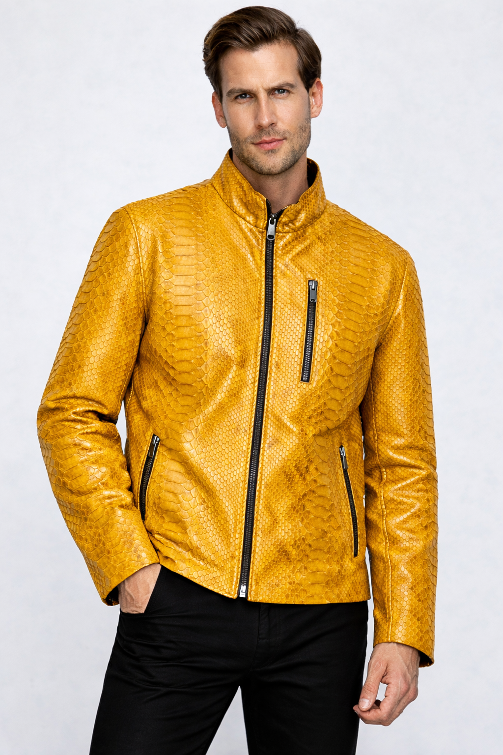 The Boss Pythn Yellow Leather Men Jacket Exclusive Limited Edition