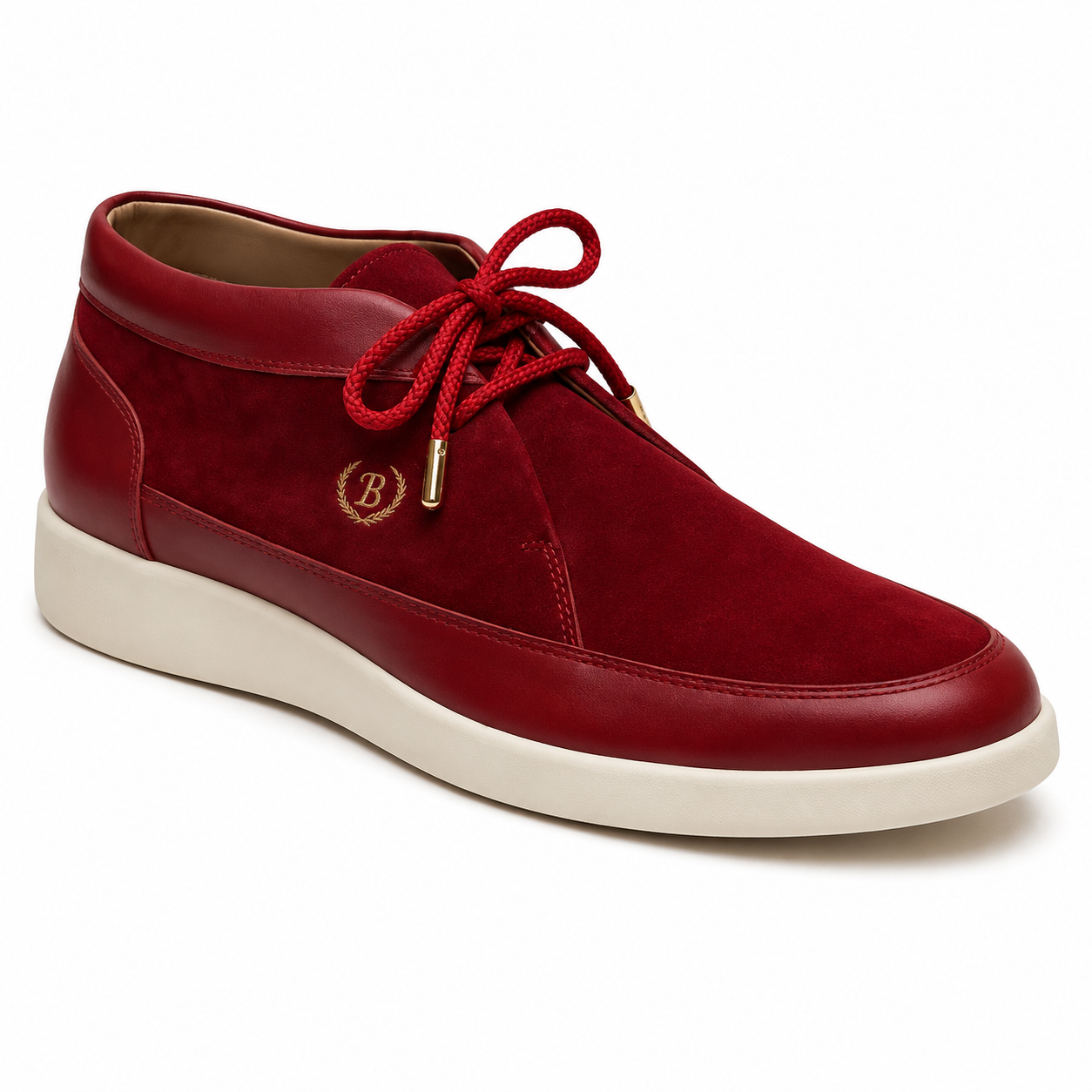 Johnny Famous Bally Style Central Park Men's Red Nappa Leather and Suede High Top Sneakers