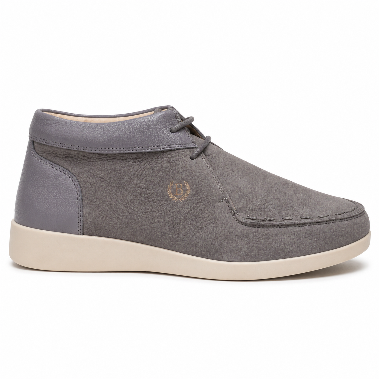 Johnny Famous Bally Style Soho Menβs Gray Elephant Leather High Top Sneakers