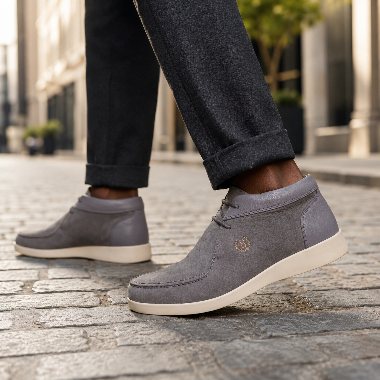 Johnny Famous Soho Men's Slate Gray Elephant-Embossed Leather High-Top Sneakers | Retro Bally-Inspired