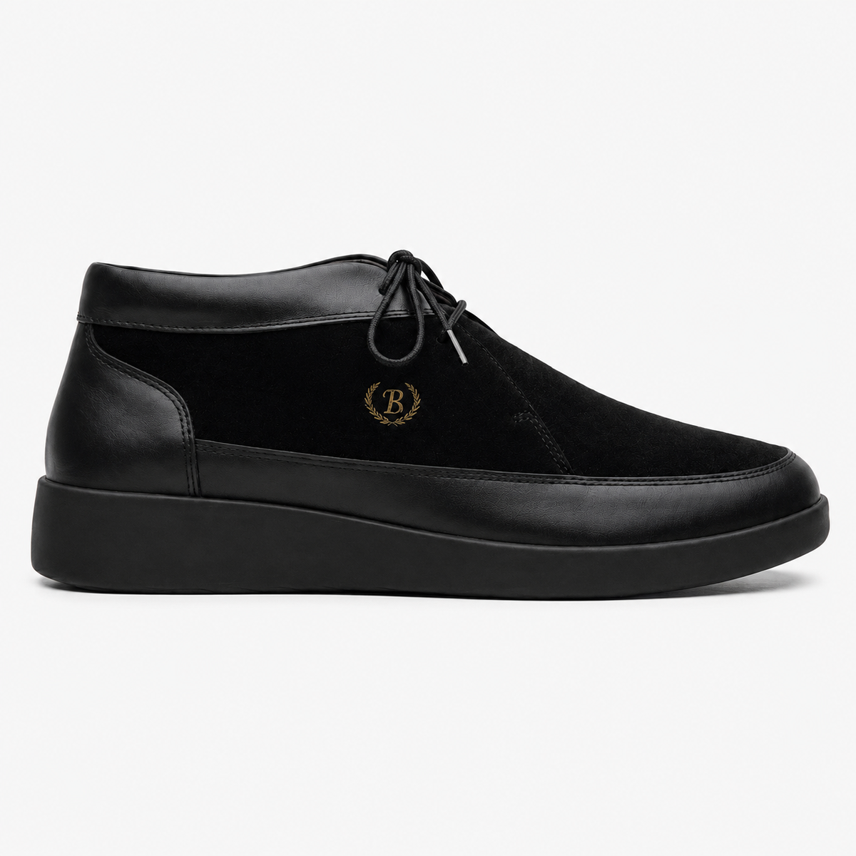 Johnny Famous Central Park Men's Black Leather and Suede High-Top Sneakers | Retro Bally-Inspired – Front View