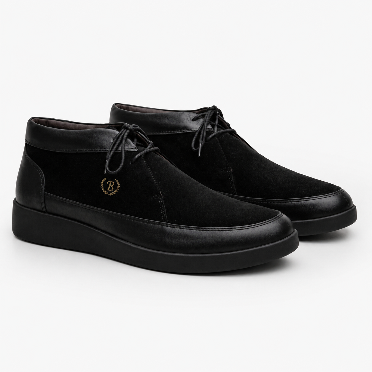 Johnny Famous Bally Style Central Park Men's Black Leather and Suede High Top Sneakers