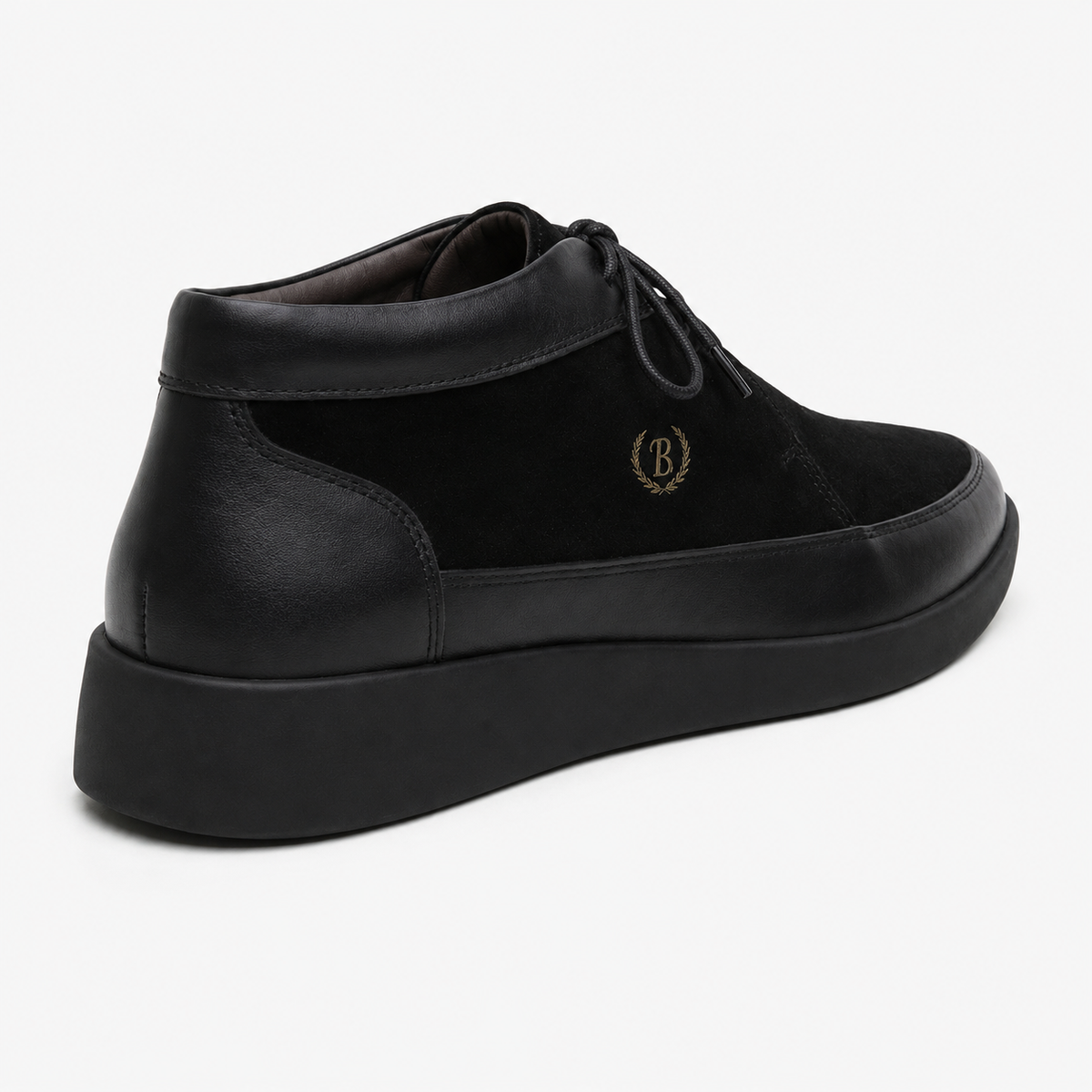 Johnny Famous Central Park Men's Black Leather and Suede High-Top Sneakers | Retro Bally-Inspired – Back View