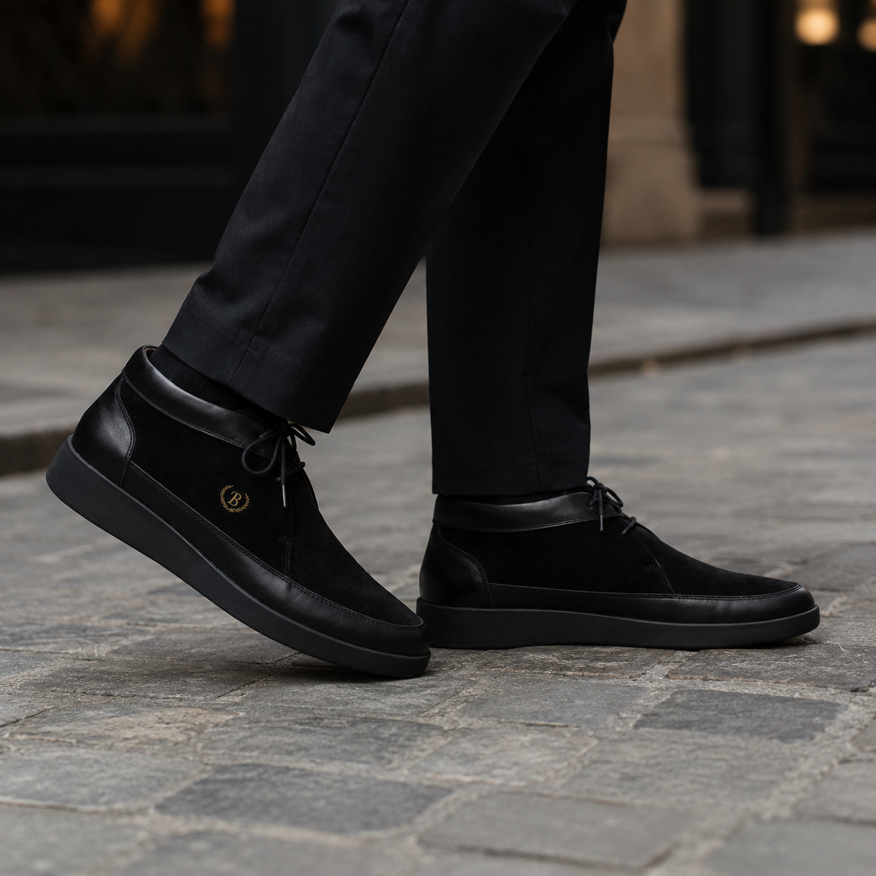 Johnny Famous Central Park Men's Black Leather & Suede High-Top Sneakers | Retro Bally-Inspired