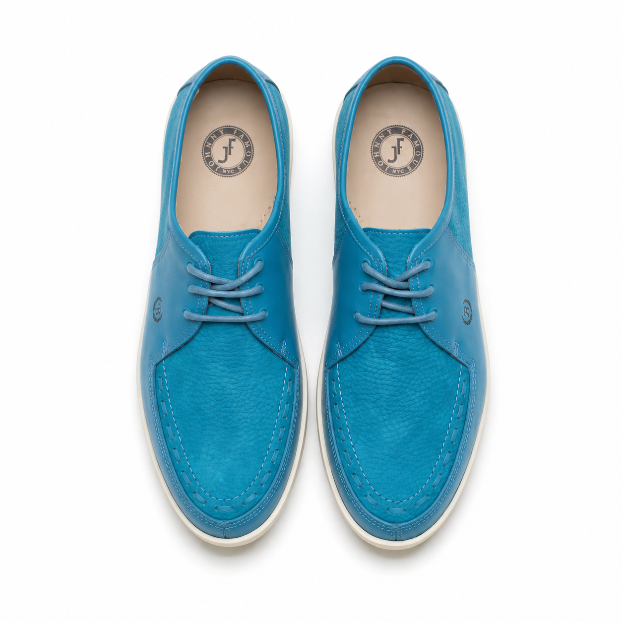 Johnny Famous Delancey Men's Turquoise Nappa Leather & Suede Low-Top Sneakers | Retro Bally-Inspired