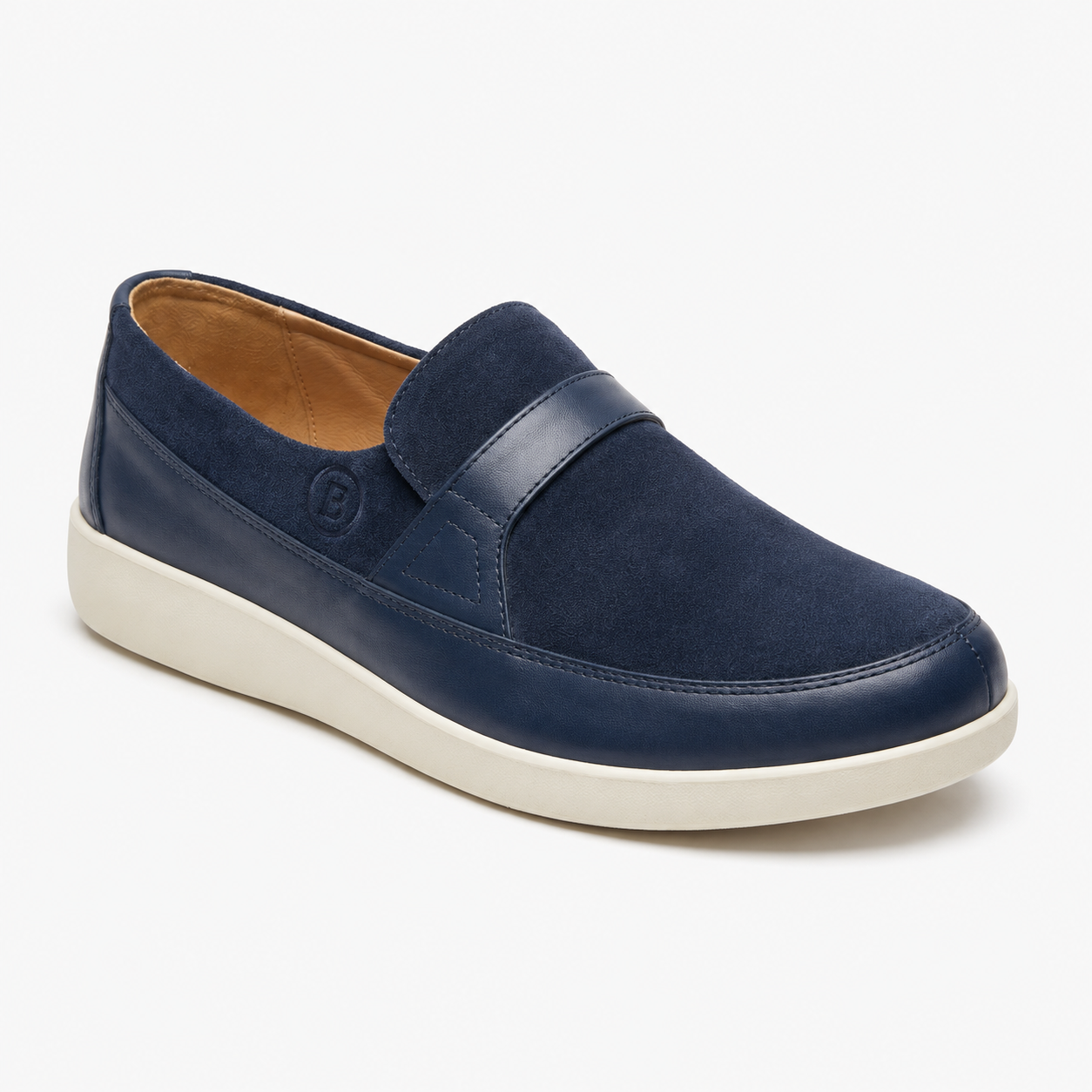 Johnny Famous Tribeca Men's Navy Suede & Leather Slip-On Sneakers | Retro Bally-Inspired