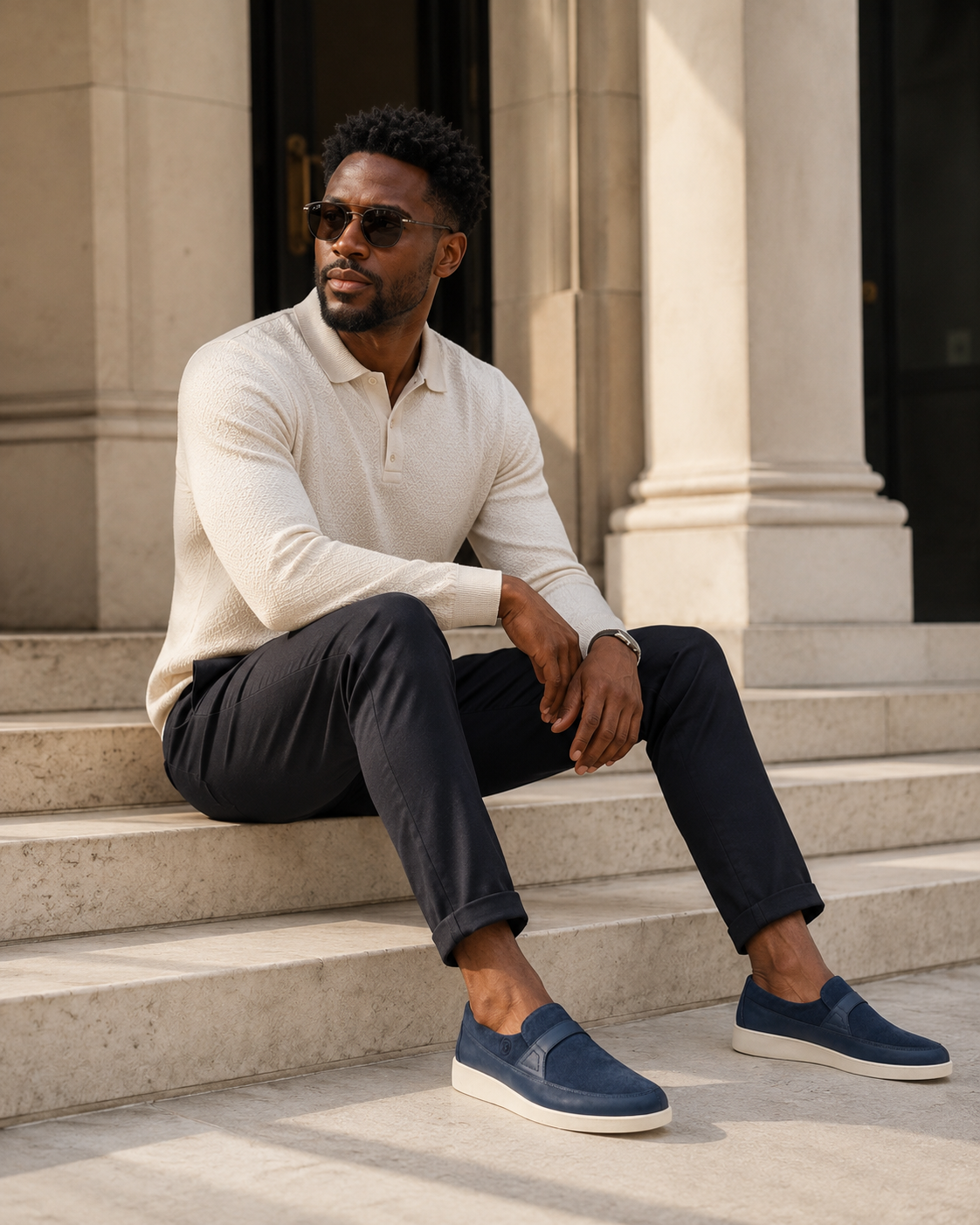 Johnny Famous Tribeca Men's Navy Suede & Leather Slip-On Sneakers | Retro Bally-Inspired