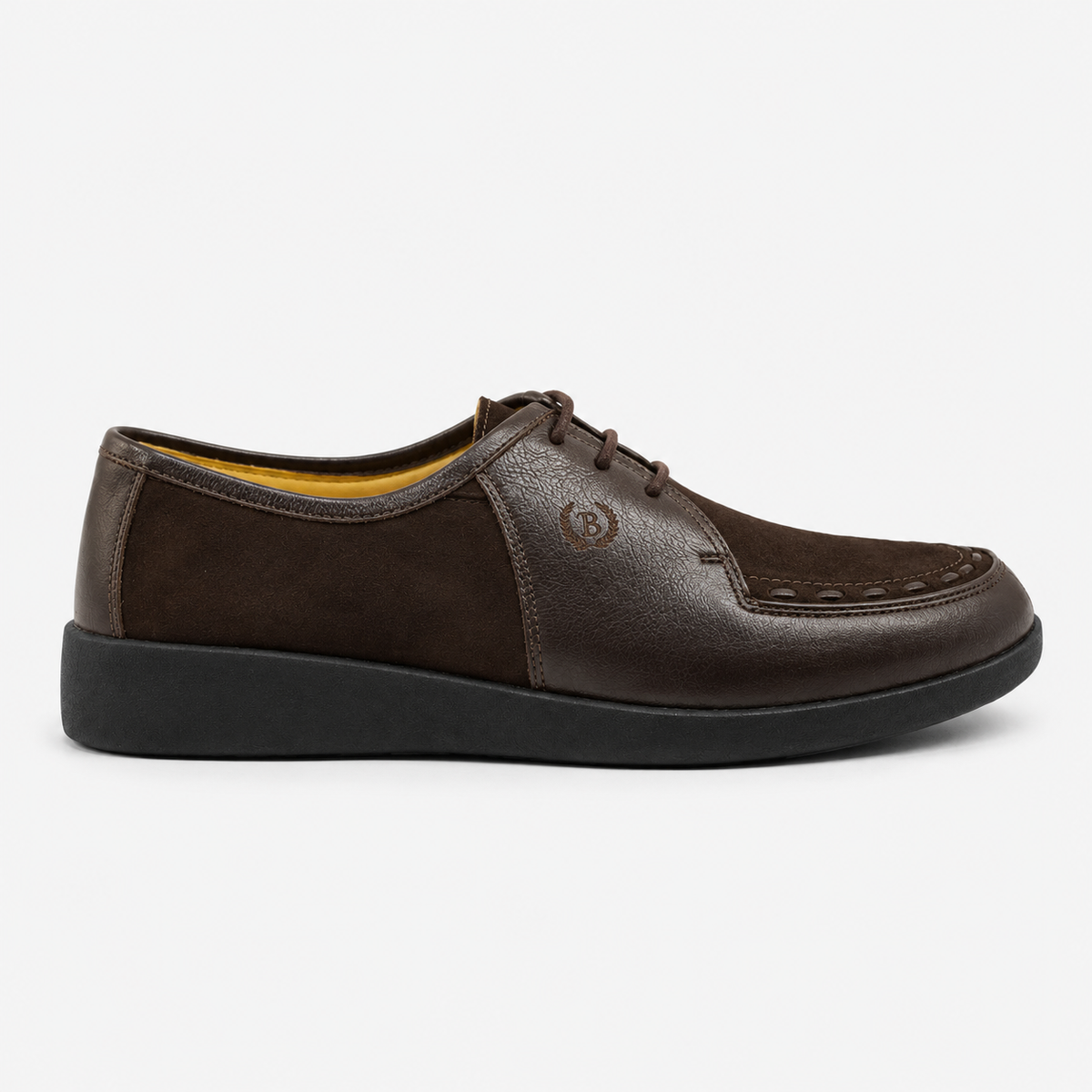 Johnny Famous Delancey Men's Cafe Brown Leather & Suede Low-Top Sneakers | Retro Bally-Inspired – Front View