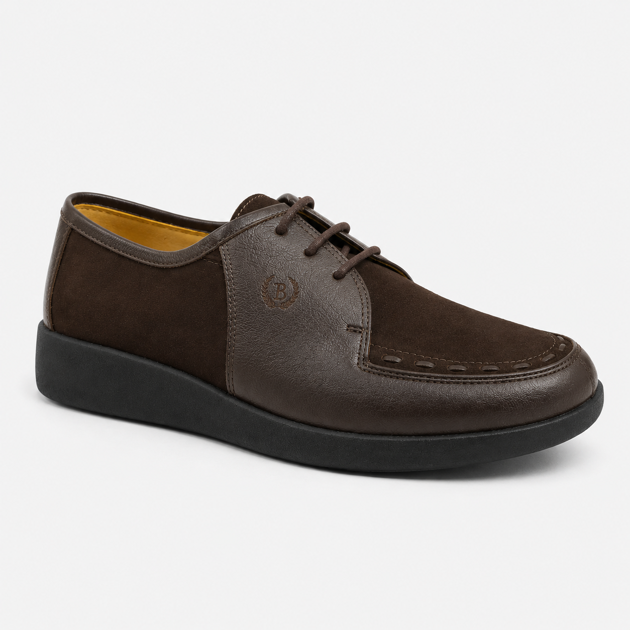 Johnny Famous Delancey Men's Cafe Brown Leather & Suede Low-Top Sneakers | Retro Bally-Inspired – Front View