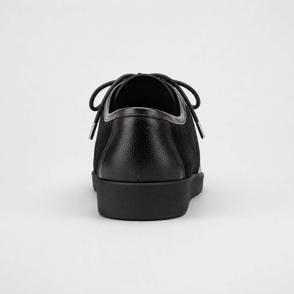 Johnny Famous Delancey Men's Black Leather & Suede Low-Top Sneakers | Retro Bally-Inspired – Back View