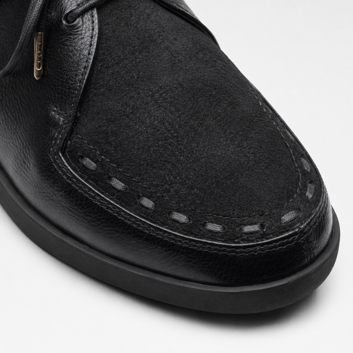 Johnny Famous Delancey Men's Black Leather & Suede Low-Top Sneakers | Retro Bally-Inspired – Detail Close-Up
