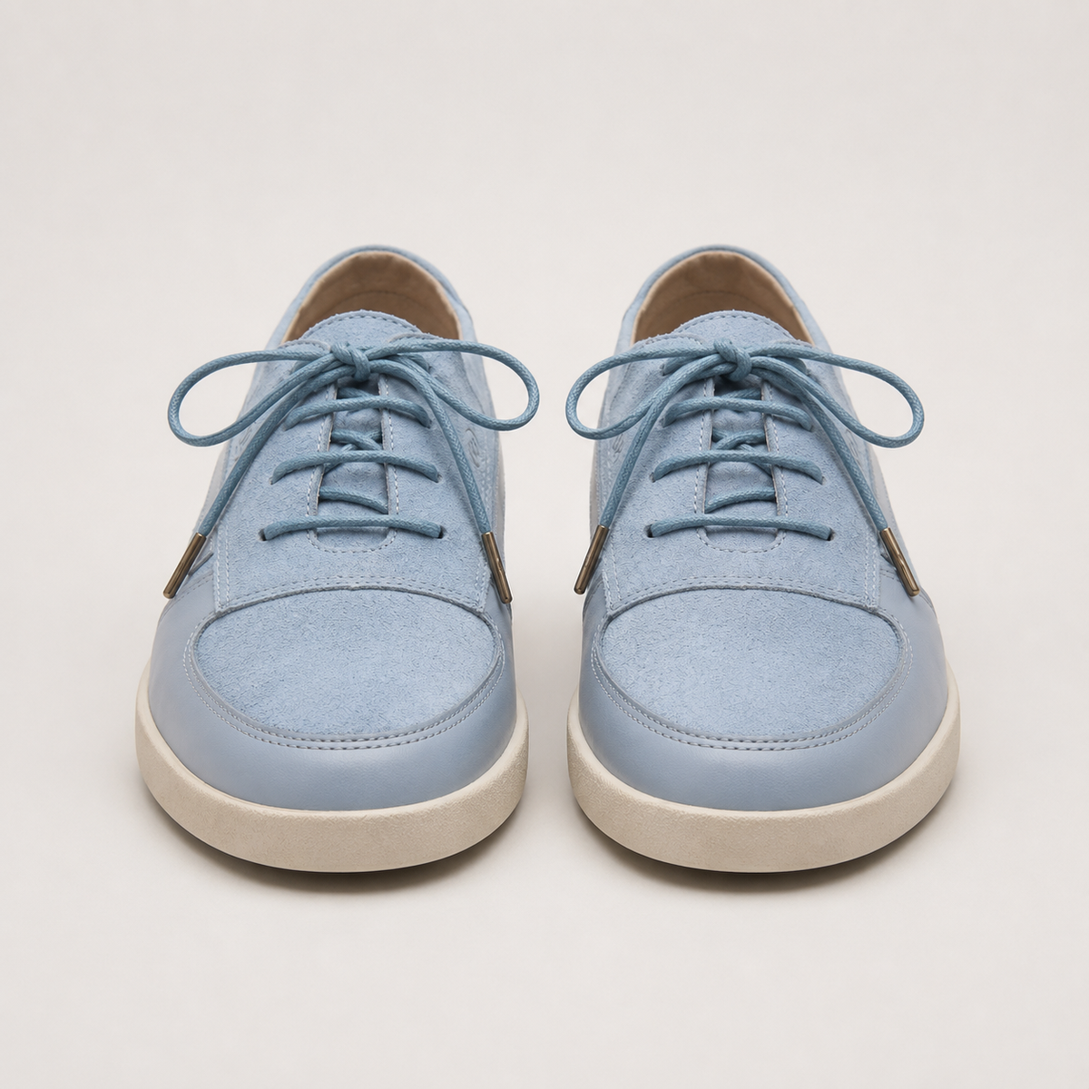 Johnny Famous Midtown Men's Powder Blue Suede and Leather Low-Top Sneakers | Retro Bally-Inspired – Front View