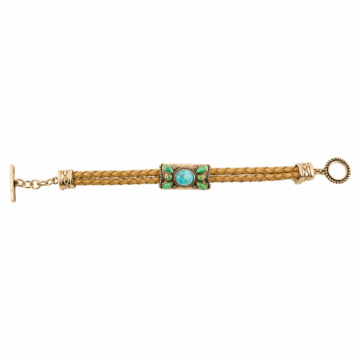 Legacy Lime Green and Blue Turquoise Braided Leather Bracelet