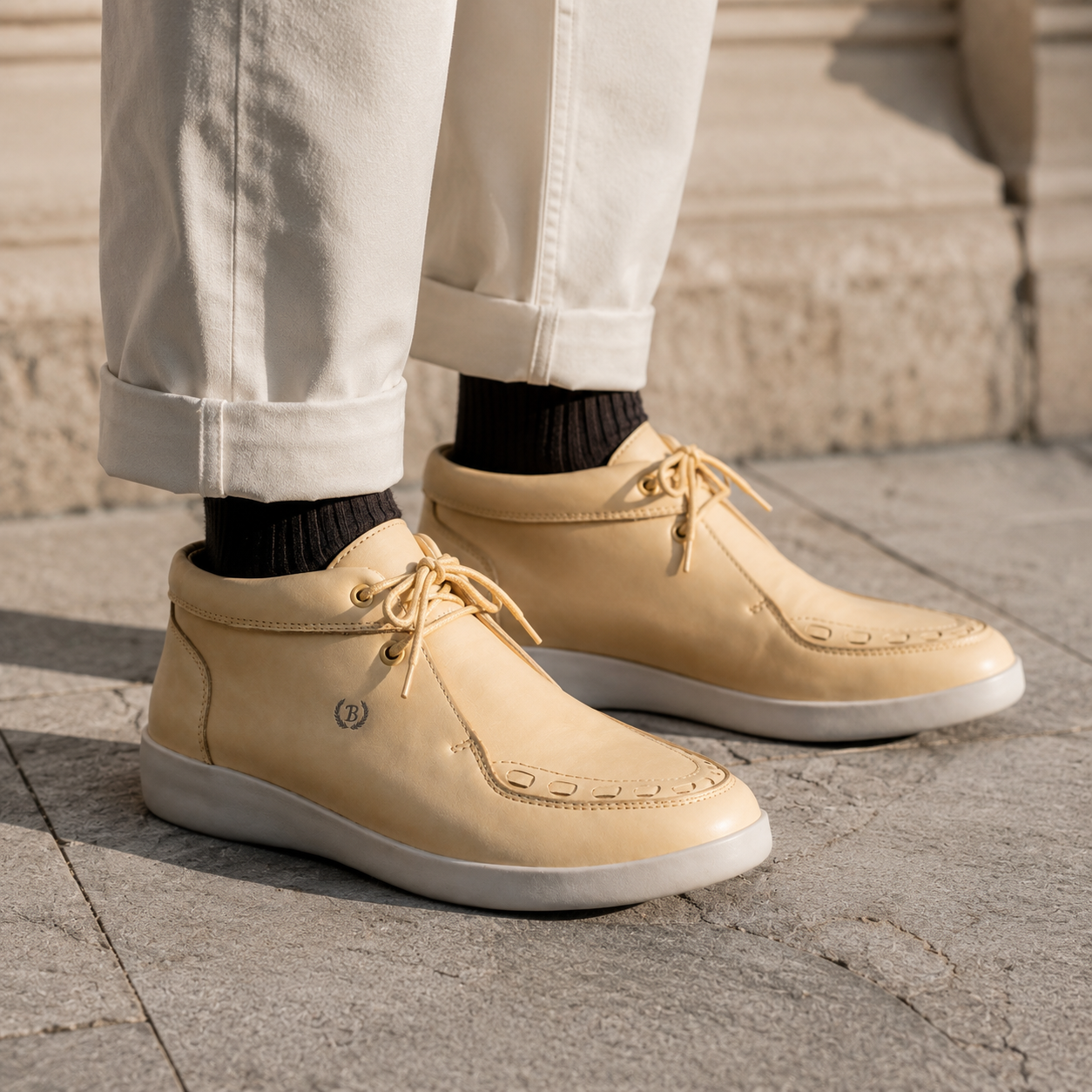 Johnny Famous Soho Men's Yellow Nappa Leather High-Top Sneakers | Retro Bally-Inspired