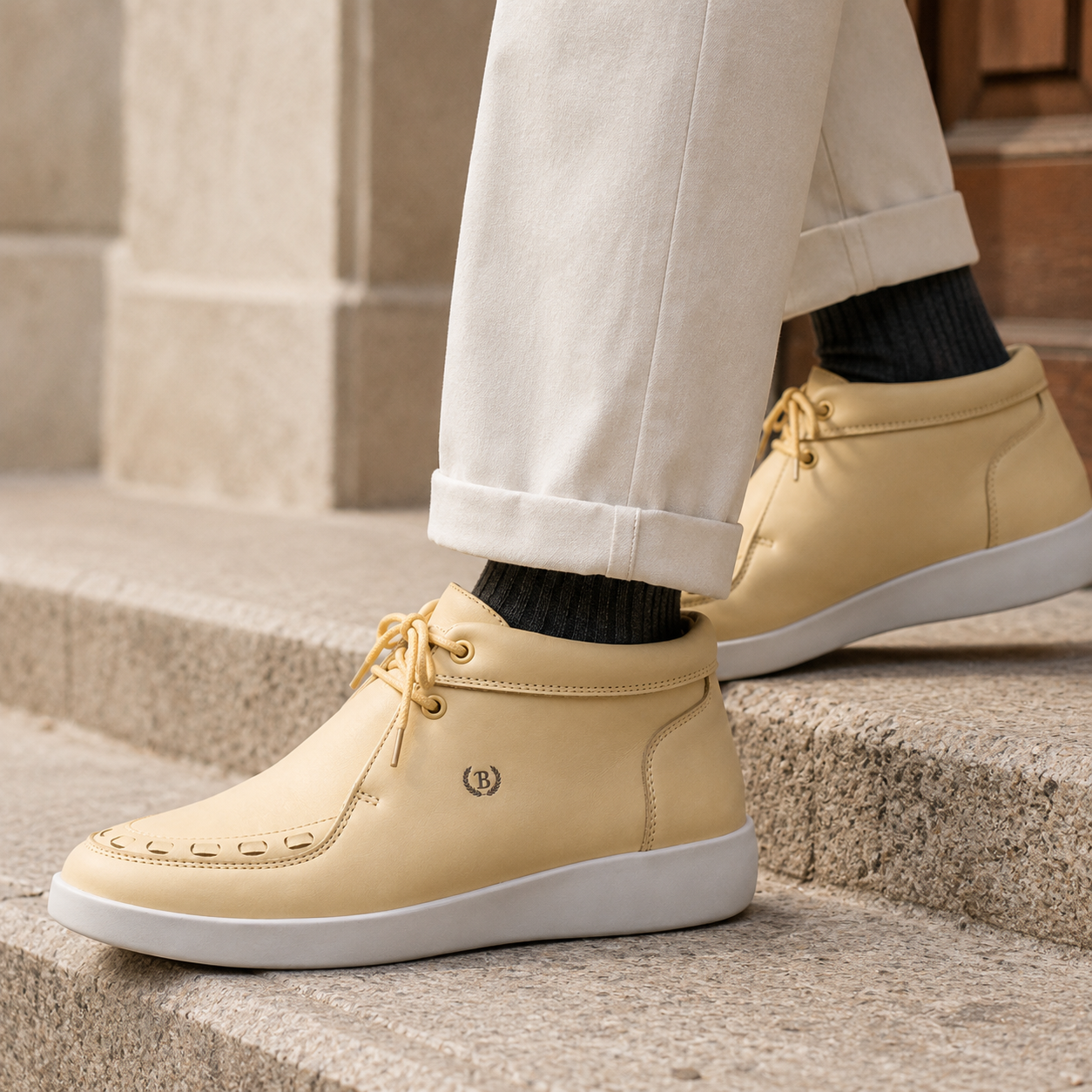 Johnny Famous Soho Men's Yellow Nappa Leather High-Top Sneakers | Retro Bally-Inspired