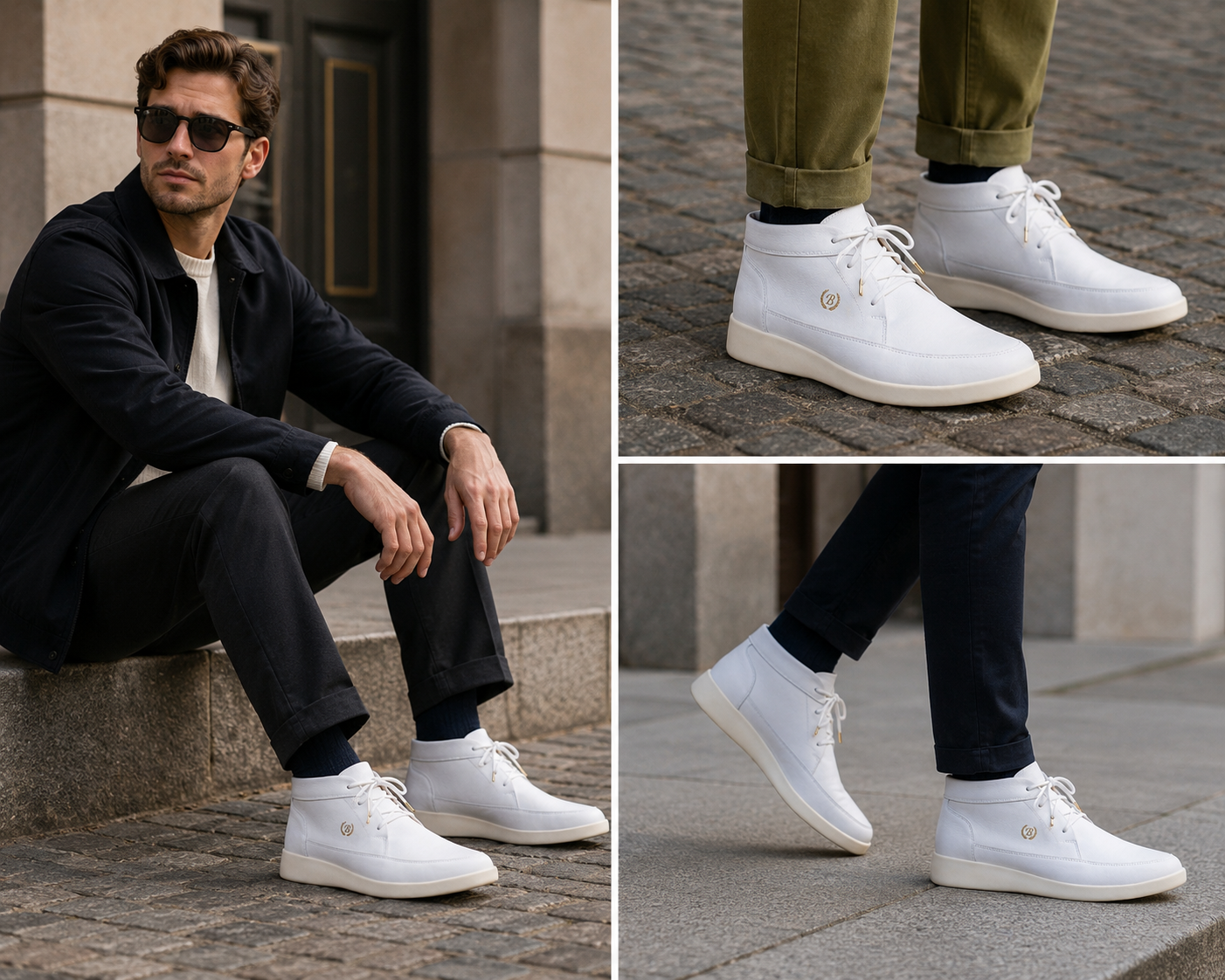 Johnny Famous Central Park Men's White Nappa Leather & Suede High-Top Sneakers | Retro Bally-Inspired