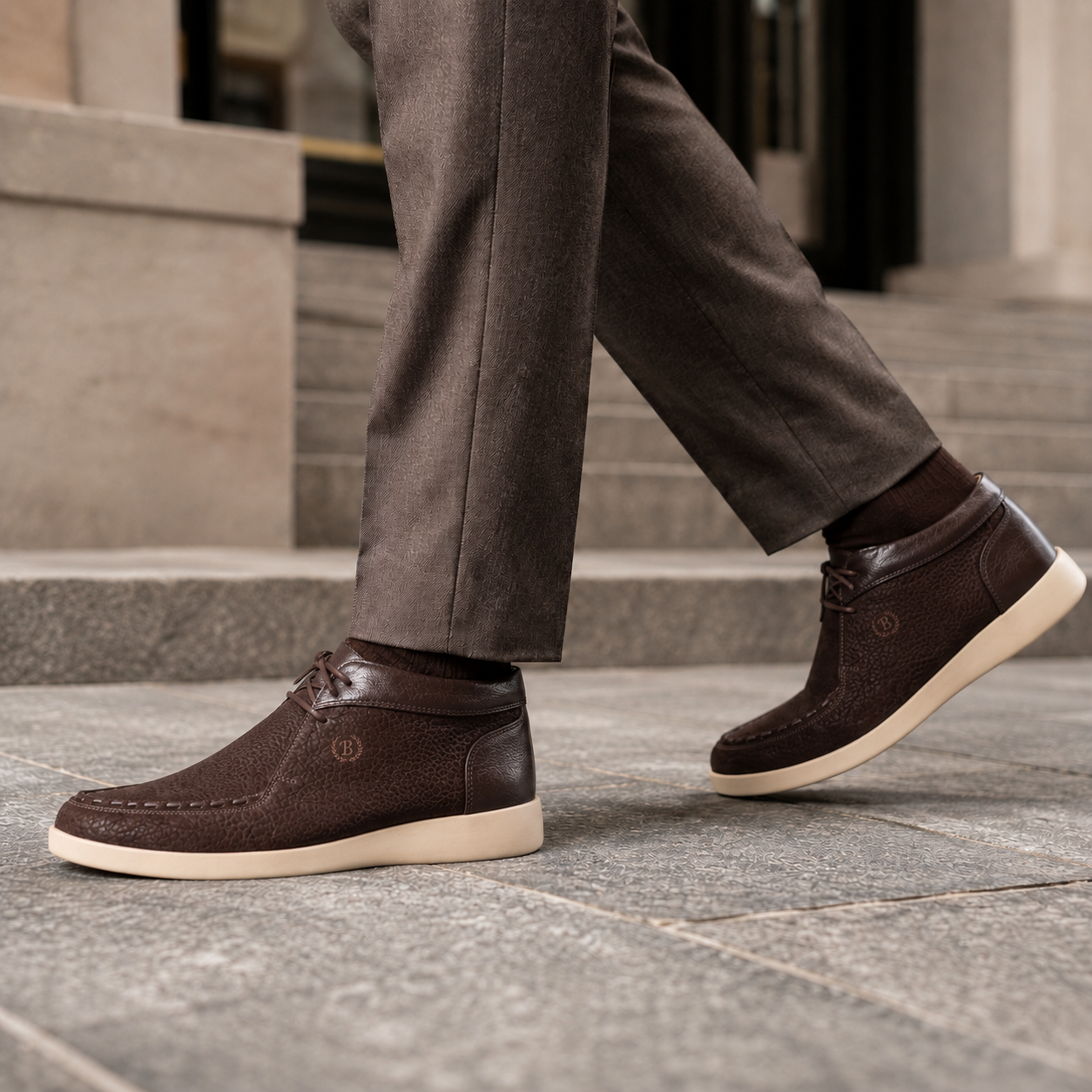 Johnny Famous Soho Men's Cafe Brown Elephant-Embossed Leather High-Top Sneakers | Retro Bally-Inspired