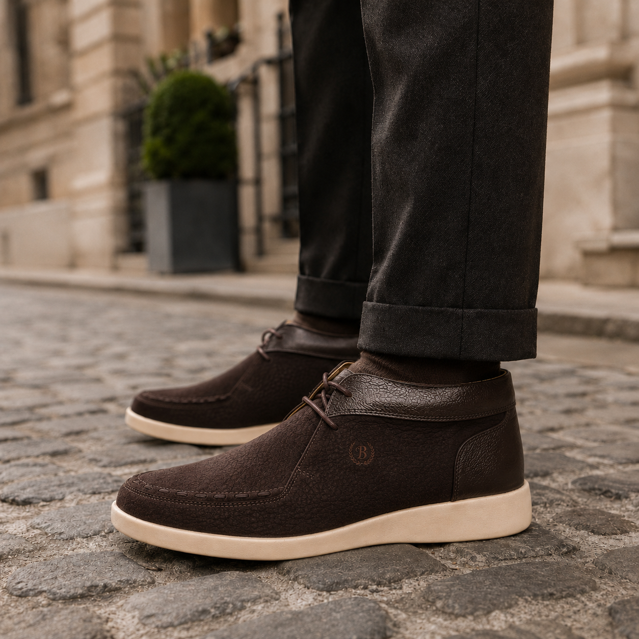 Johnny Famous Soho Men's Cafe Brown Elephant-Embossed Leather High-Top Sneakers | Retro Bally-Inspired