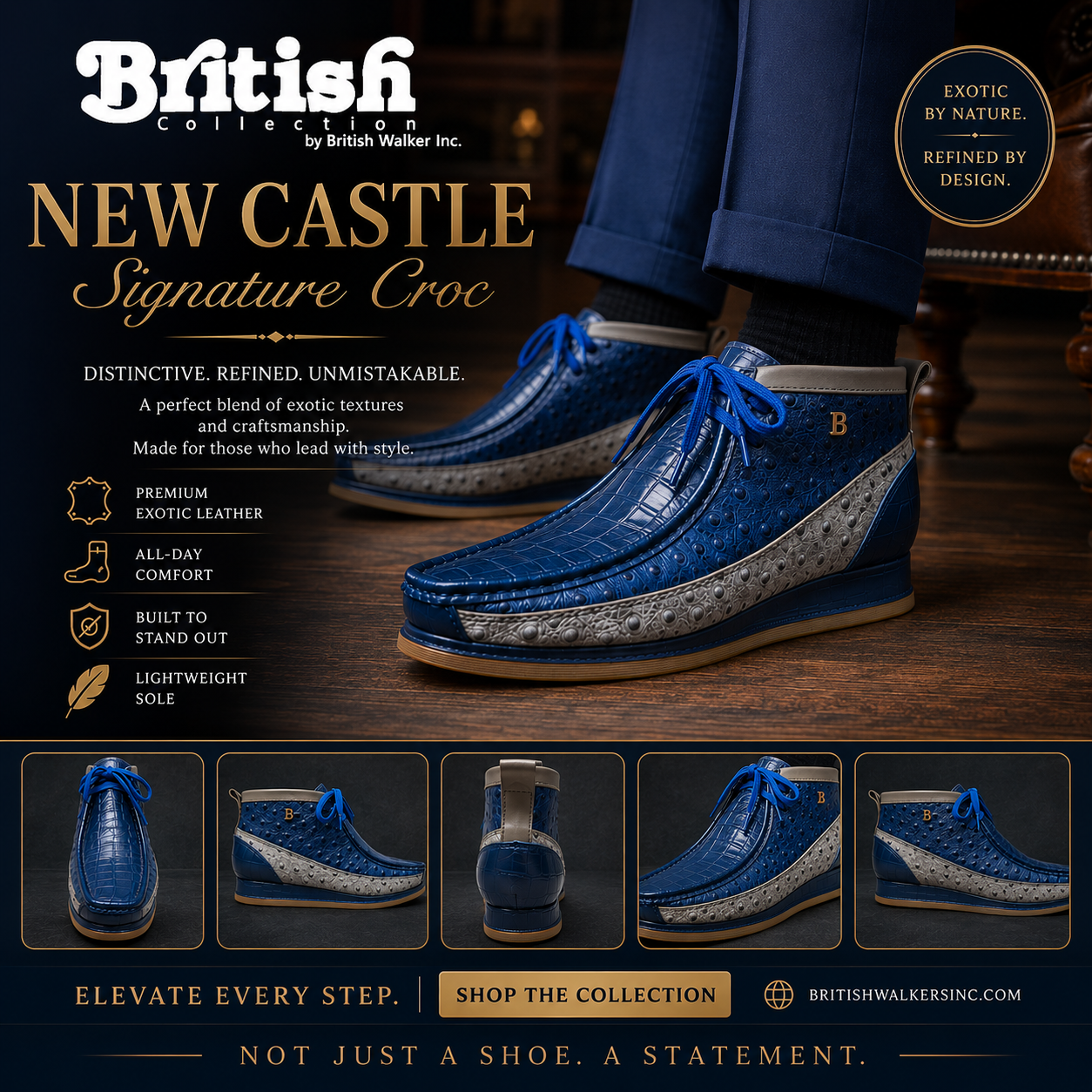 British Collection New Castle Signature Dual Exotic Leather Men’s Chukka Boot
