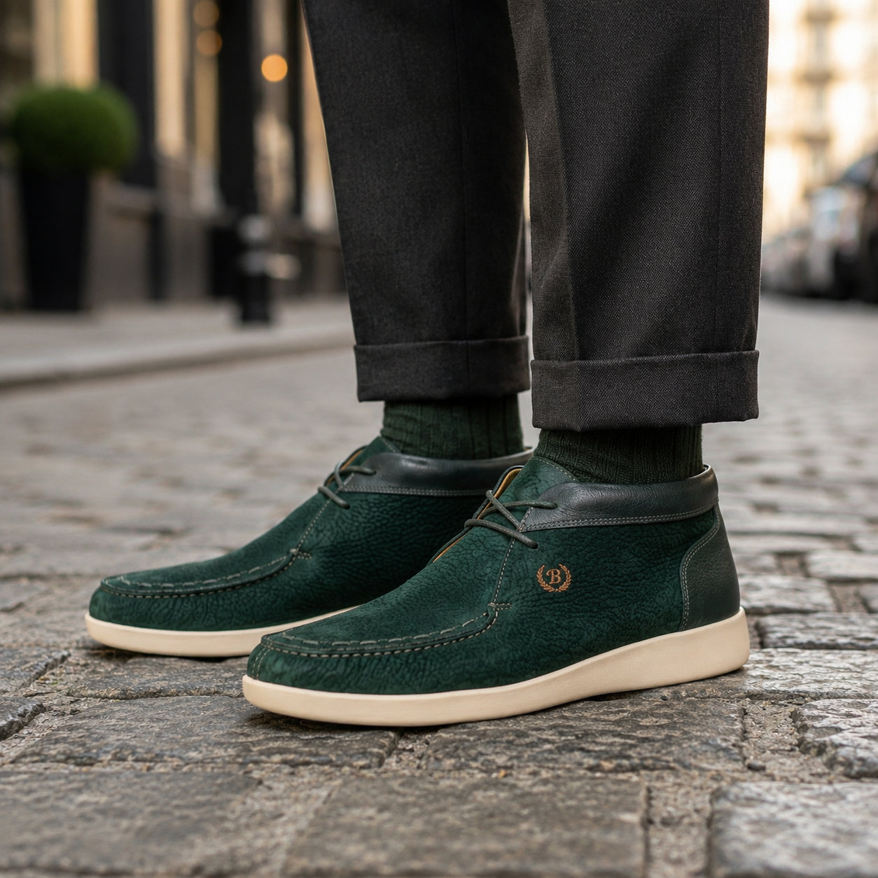 Johnny Famous Bally Style Soho Men’s Emerald Green Elephant Leather High Tops