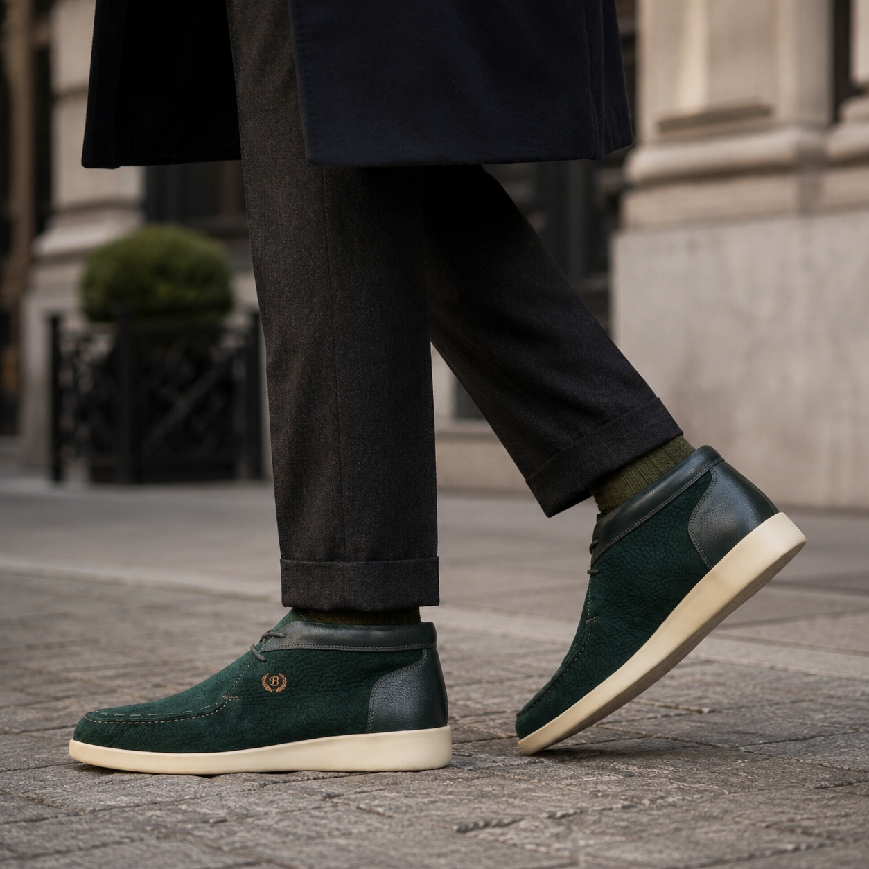 Johnny Famous Bally Style Soho Men’s Emerald Green Elephant Leather High Tops
